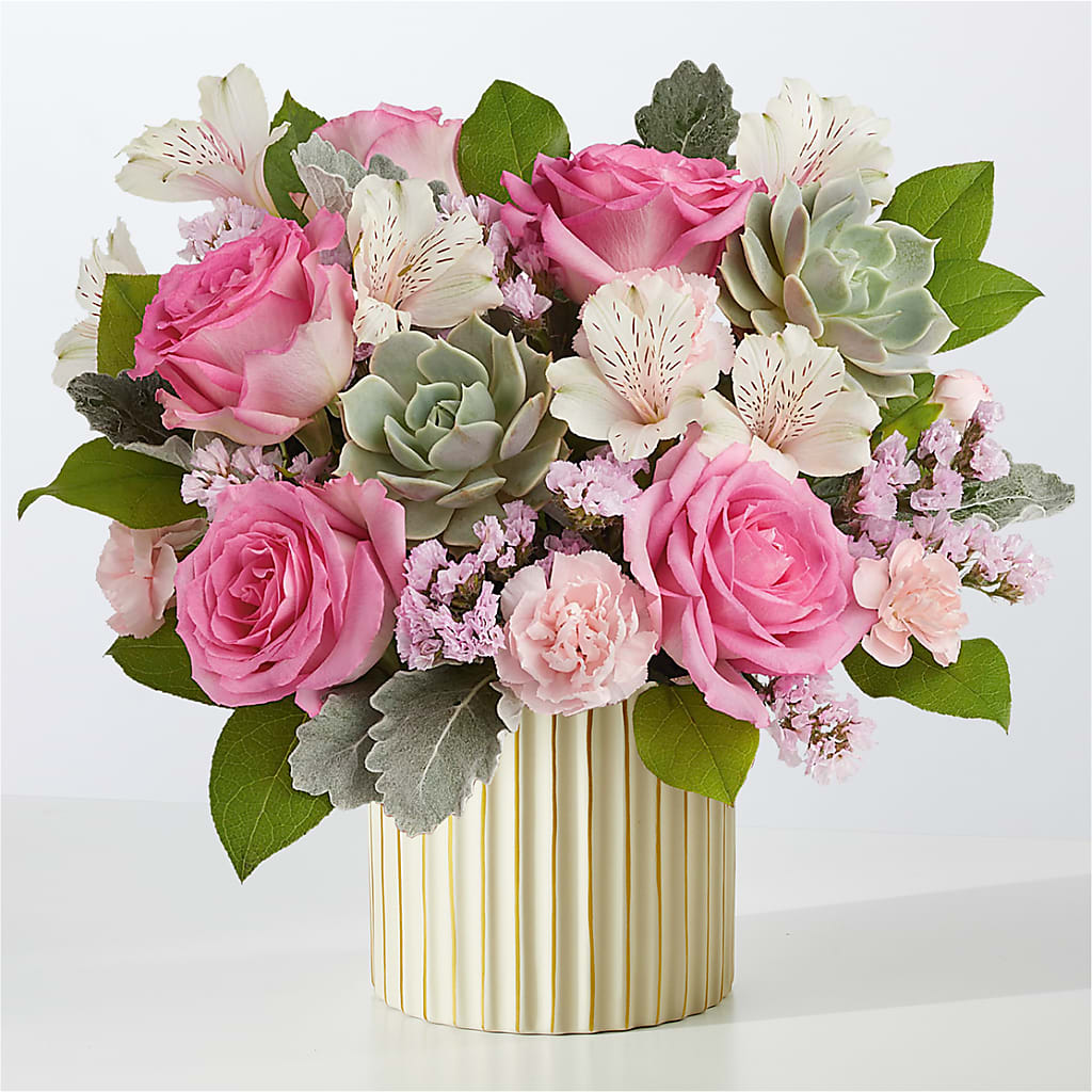 Dusty Rose Bouquet with Ivory Vase – Vidor Florist, Vidor TX