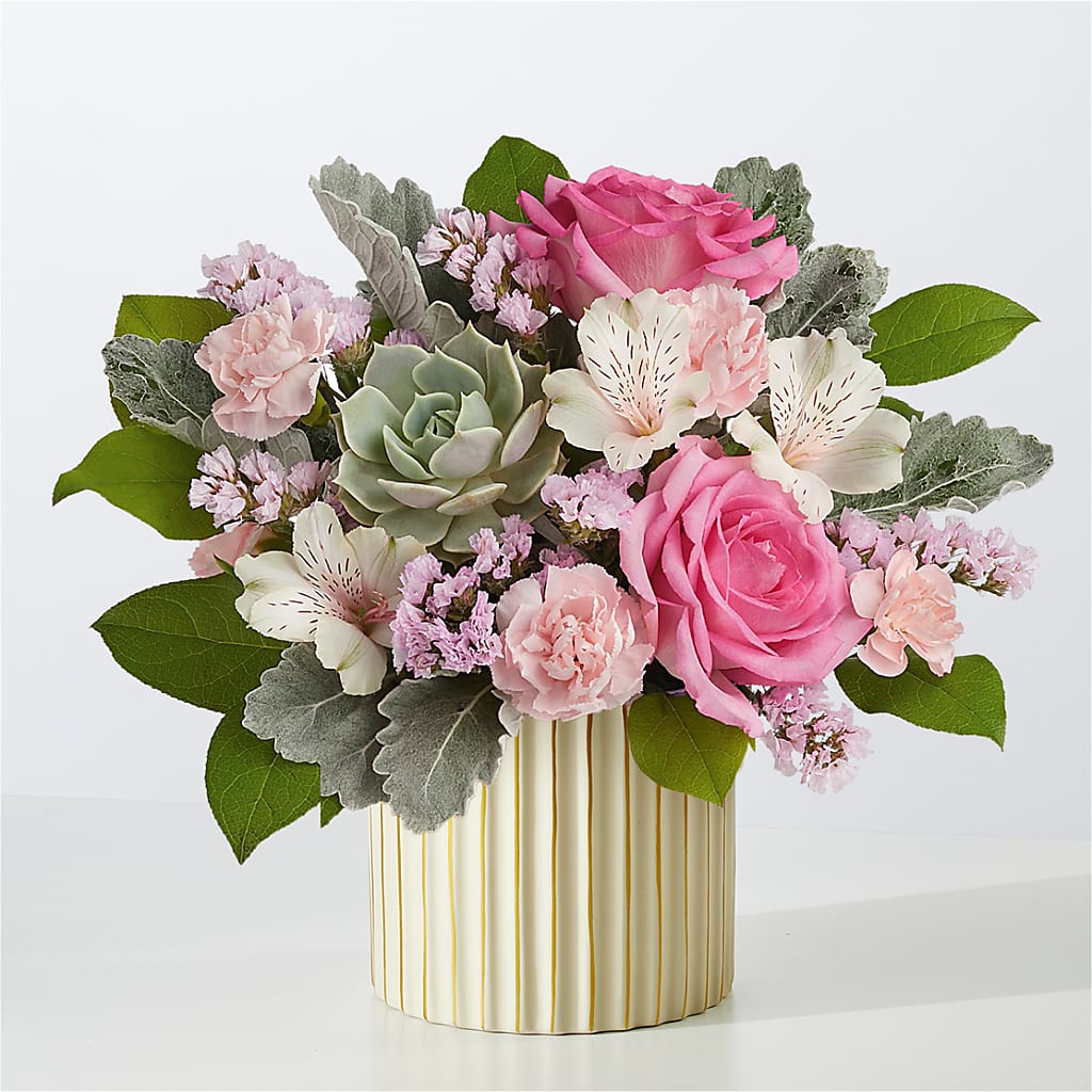 Dusty Rose Bouquet with Ivory Vase – Vidor Florist, Vidor TX
