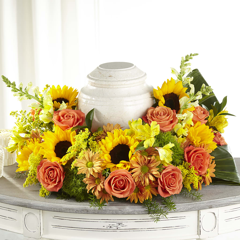 Faithful Sunflower Cremation Adornment – Vidor Florist, Vidor TX