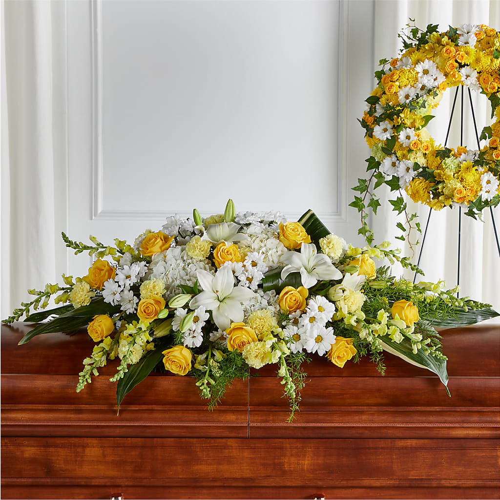 Golden Harmony Casket Spray – Vidor Florist, Vidor TX