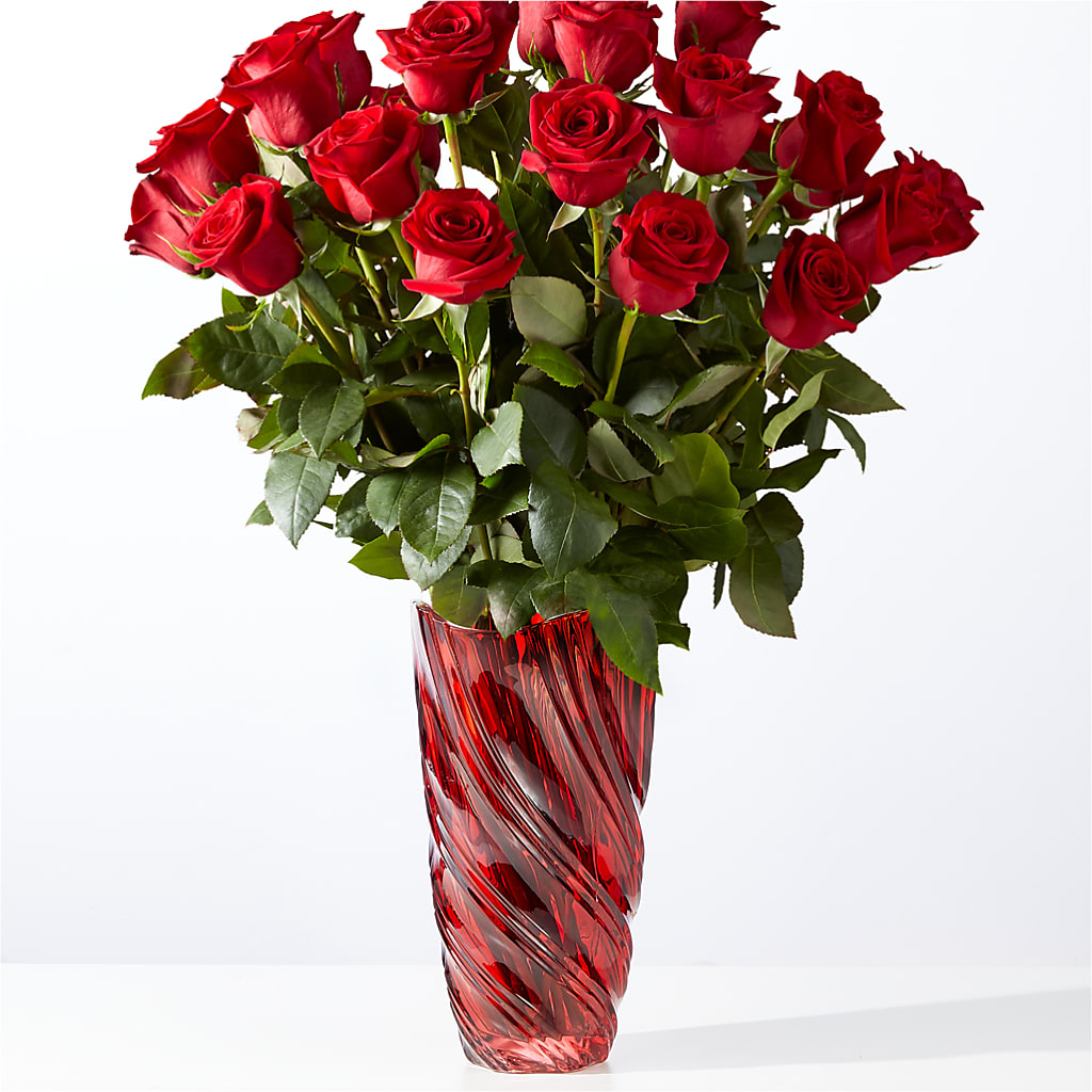 Classic Love Red Rose Bouquet with Luxe Swirl Vase – Vidor Florist, Vidor TX
