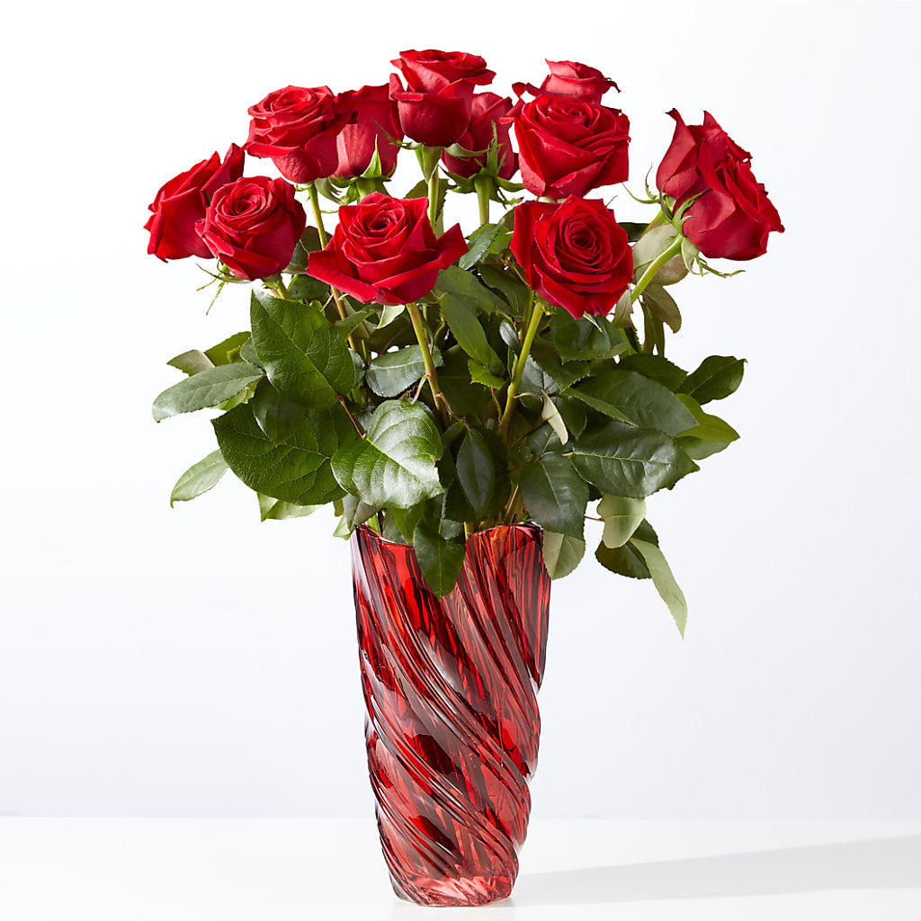 Classic Love Red Rose Bouquet with Luxe Swirl Vase – Vidor Florist, Vidor TX