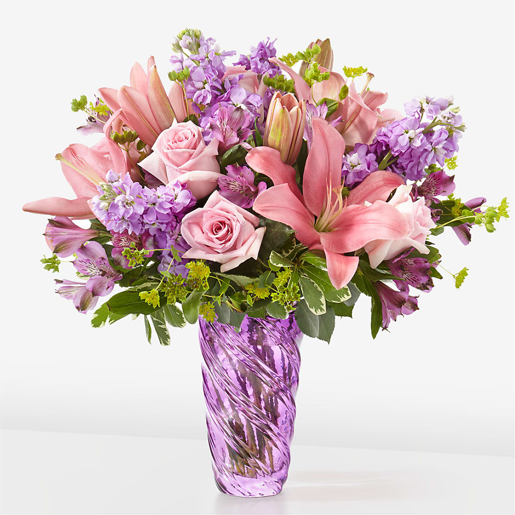Precious Petals Bouquet with Luxe Swirl Vase – Vidor Florist, Vidor TX