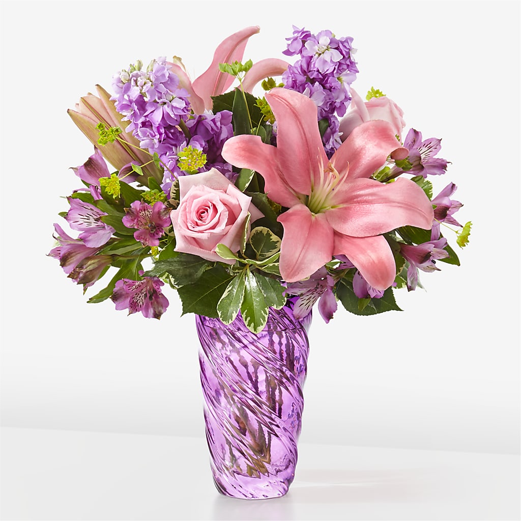 Precious Petals Bouquet with Luxe Swirl Vase – Vidor Florist, Vidor TX
