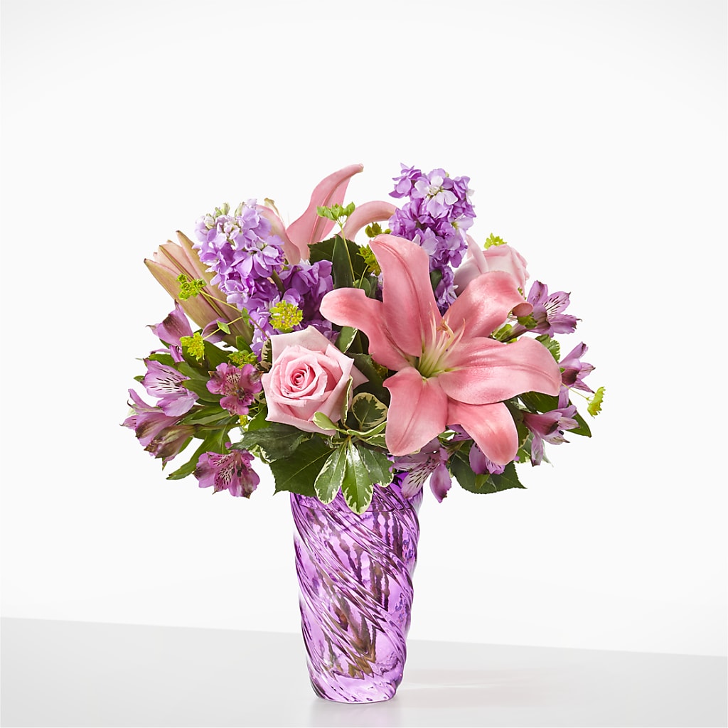 Precious Petals Bouquet with Luxe Swirl Vase – Vidor Florist, Vidor TX