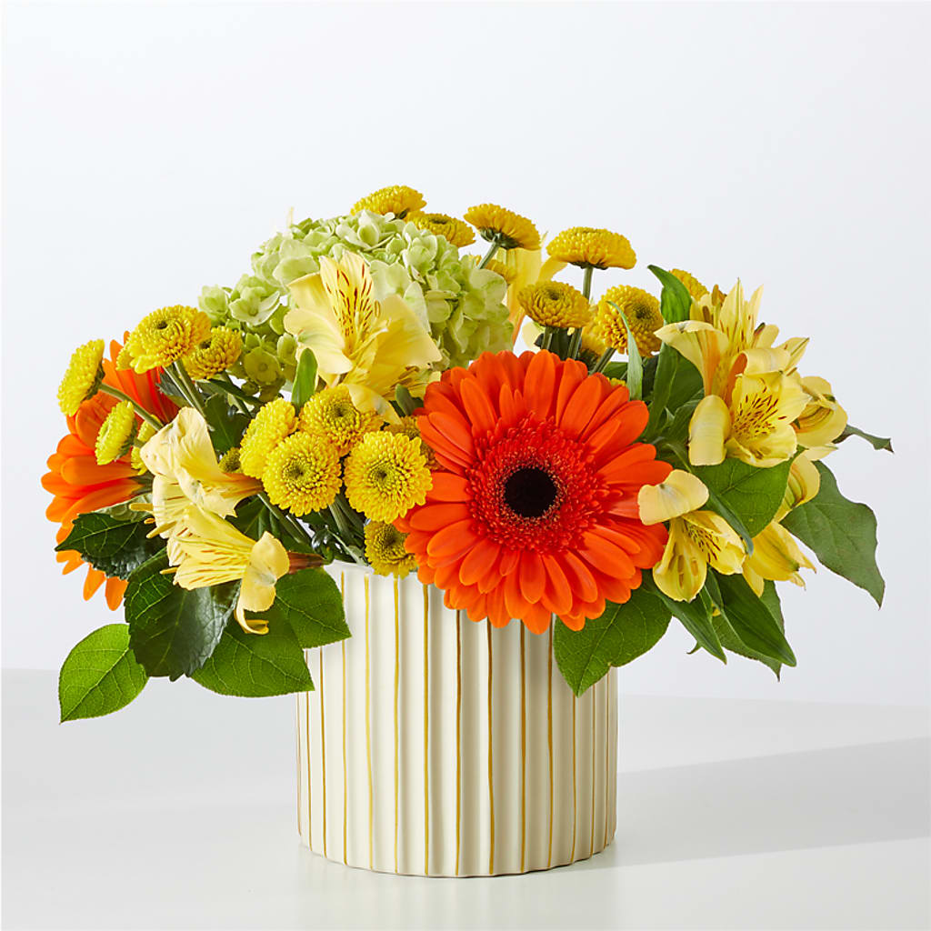 Autumn Sunshine Bouquet with Ivory Vase – Vidor Florist, Vidor TX
